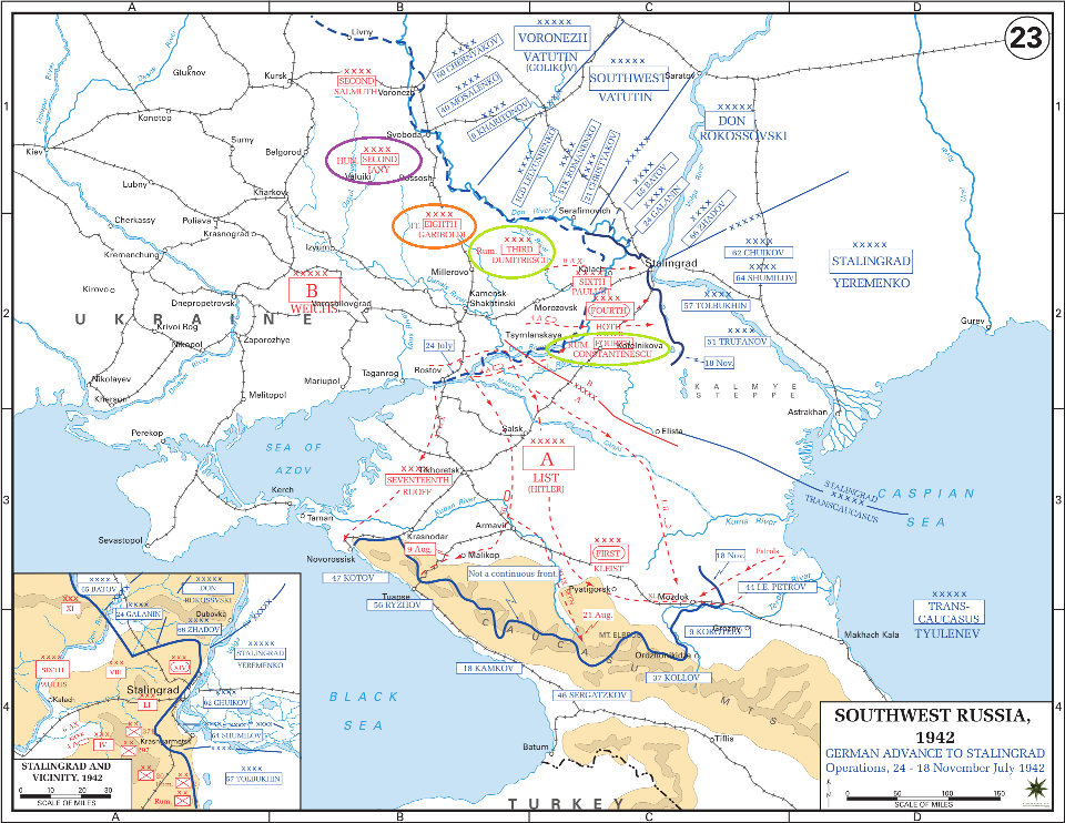 Map of Romanian, Italian and Hungarian forces at Stalingrad